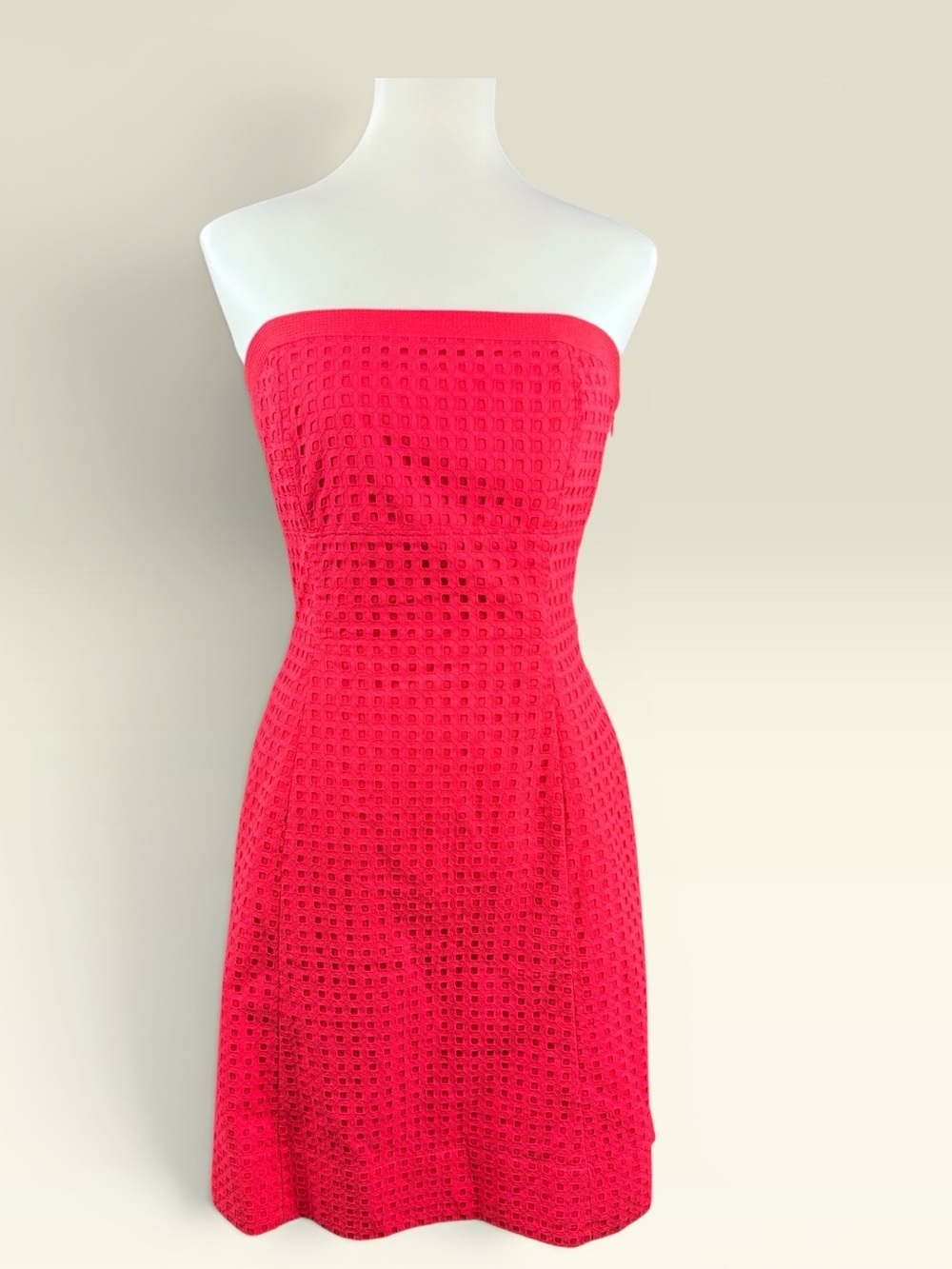 White House Black Market Strapless Red Eyelet Dress
